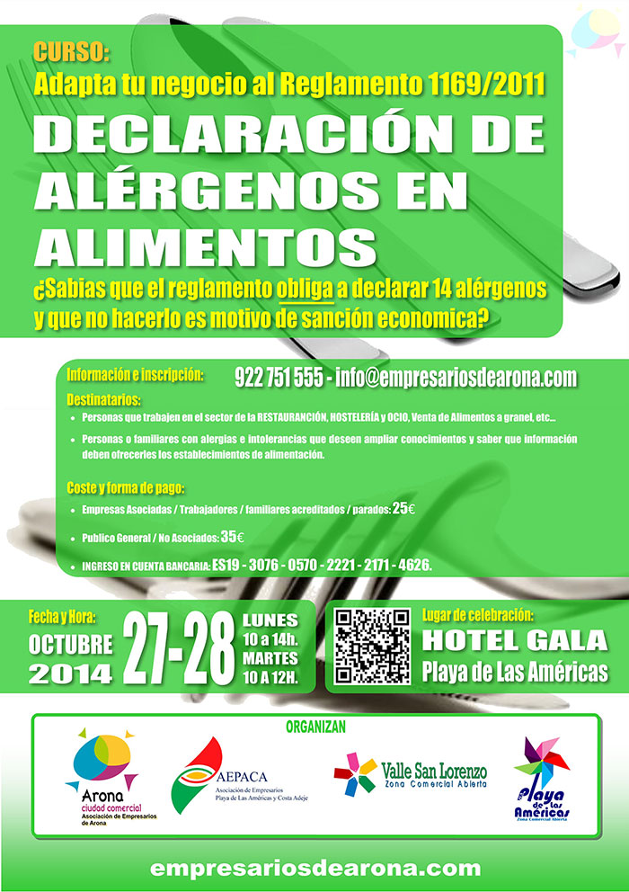 A.E.P.A.C.A. organiza un curso de ALÉRGENOS los días 27 y 28 de octubre en el Hotel Gala de Playa de Las Américas