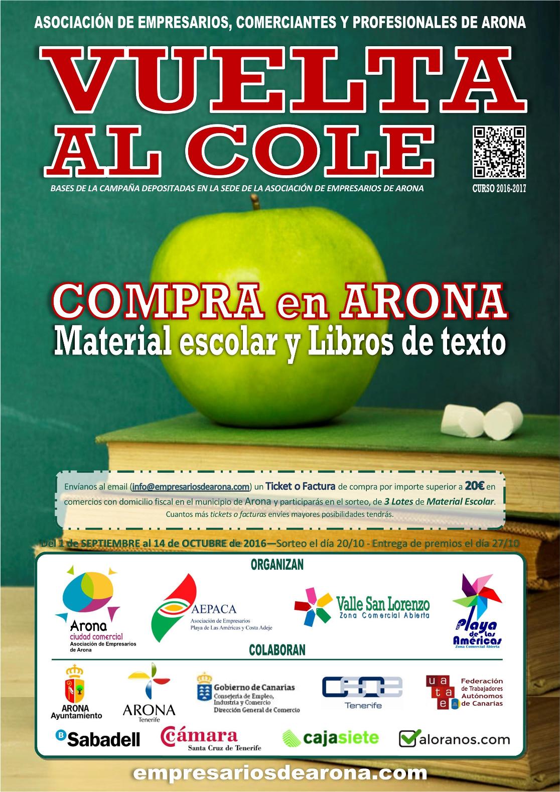 Los Empresarios de Arona regalan con la «VUELTA AL COLE» lotes de material escolar