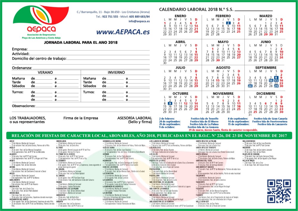Calendario Laboral 2018